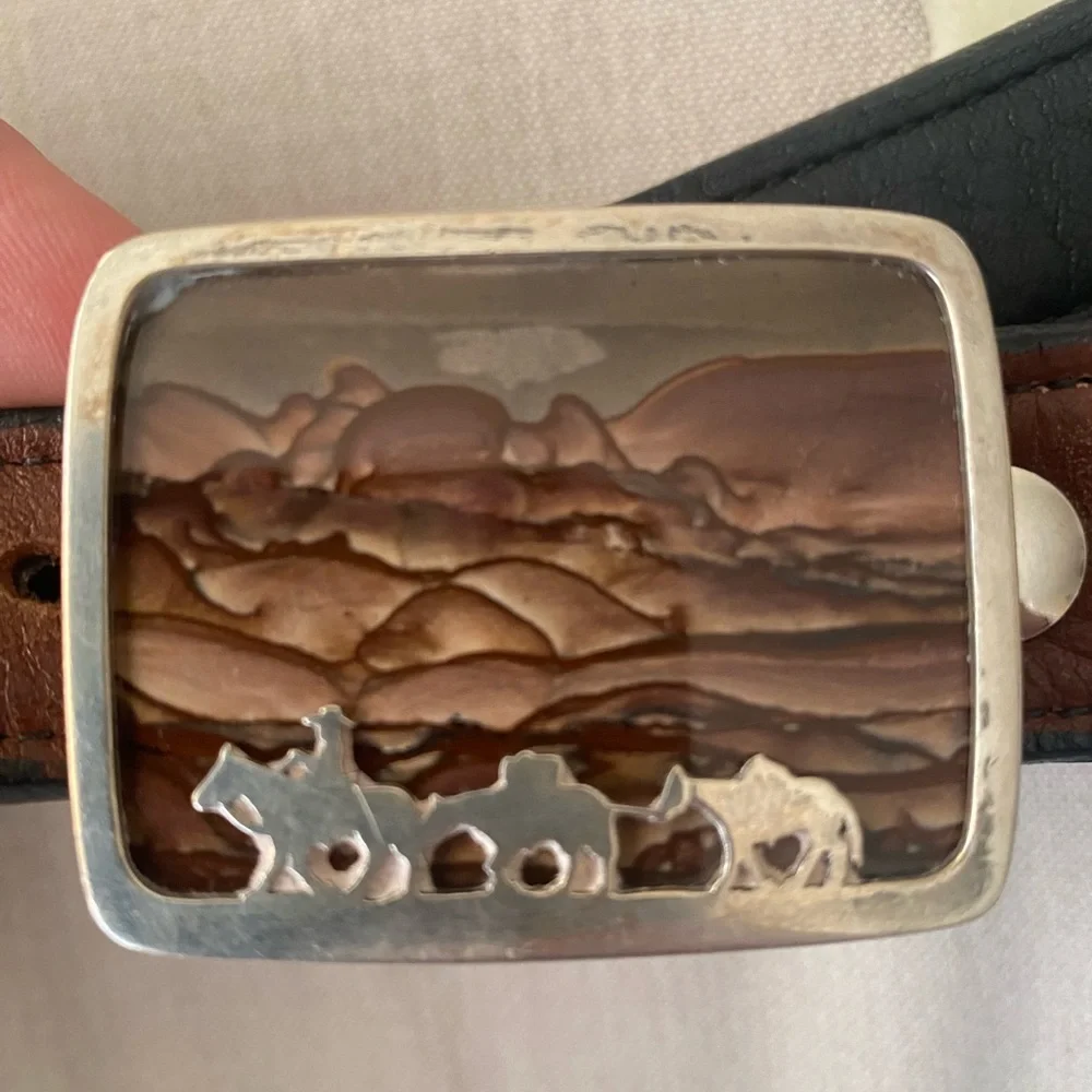 Sterling Silver Holladay Cowboy Silhouette Buckle With Natural Jasper Stone 43”
